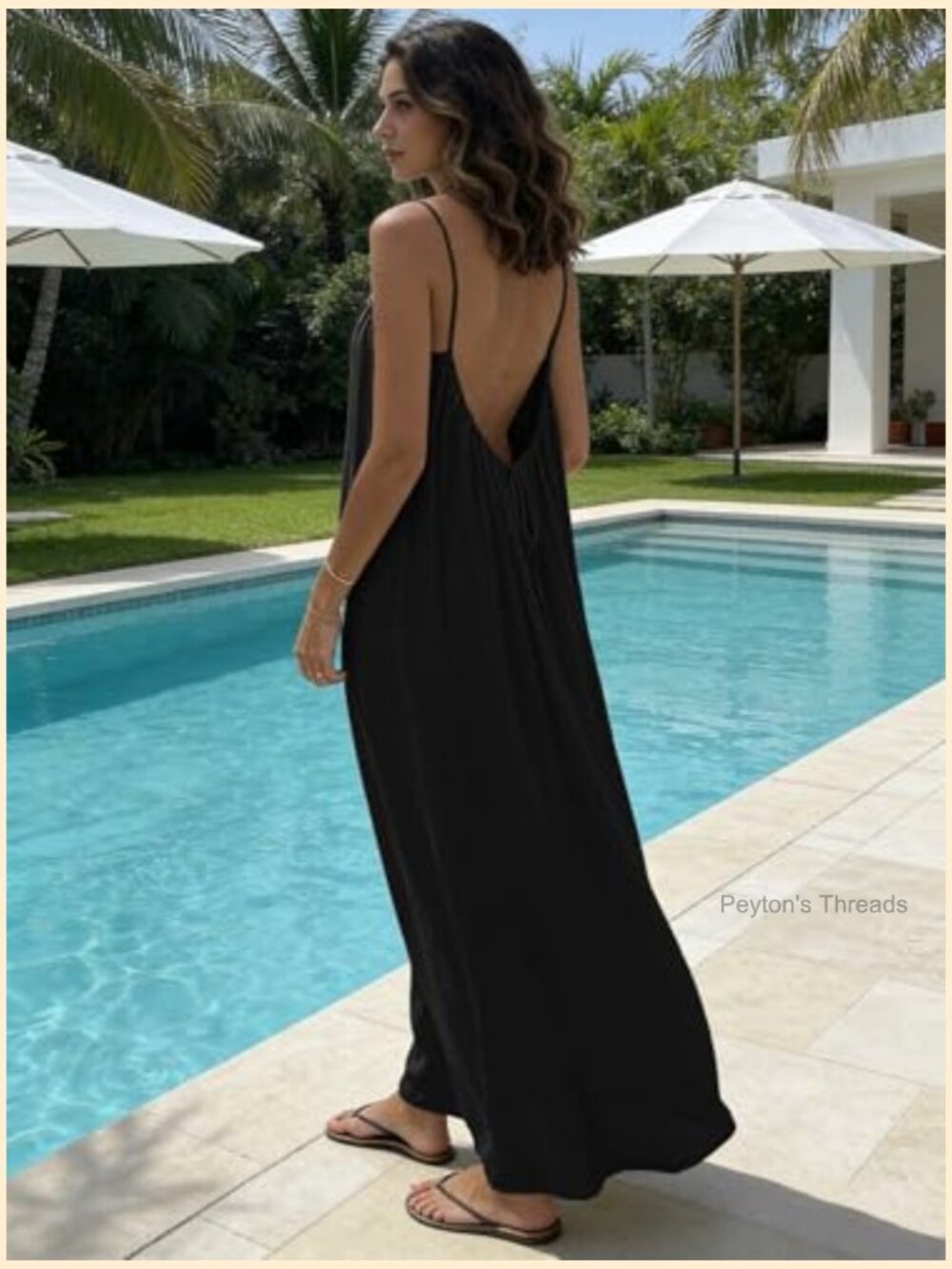Backless Spaghetti Strap Maxi Dress Summer Casual Flowy Beach Sundress - Picture 6 of 7
